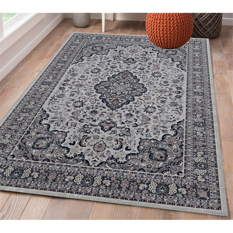 Linon Emerald Barton Woven Microfiber Polyester 5'x 7' Rug in Cream