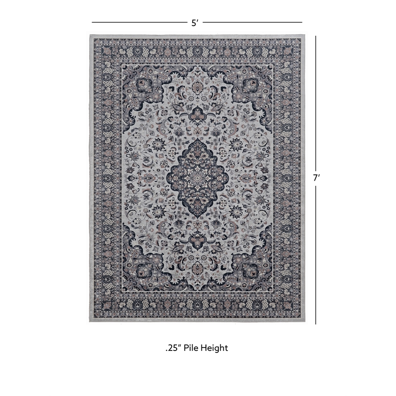 Linon Emerald Barton Woven Microfiber Polyester 5'x 7' Rug in Cream