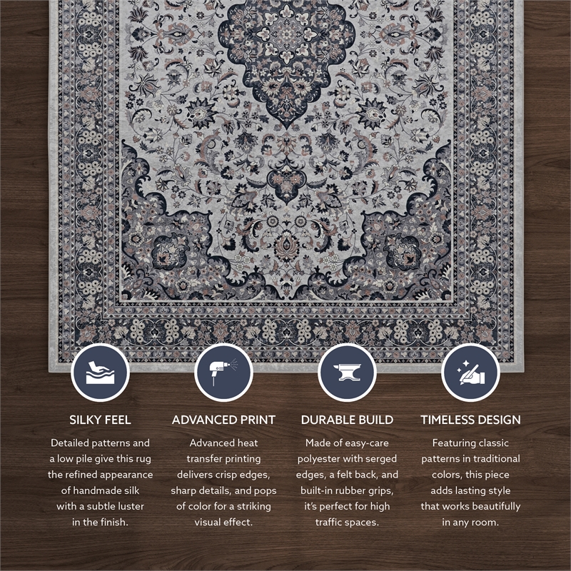 Linon Emerald Barton Woven Microfiber Polyester 5'x 7' Rug in Cream