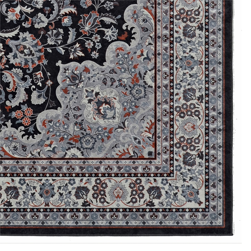 Linon Emerald Barton Woven Microfiber Polyester 5'x 7' Rug in Black