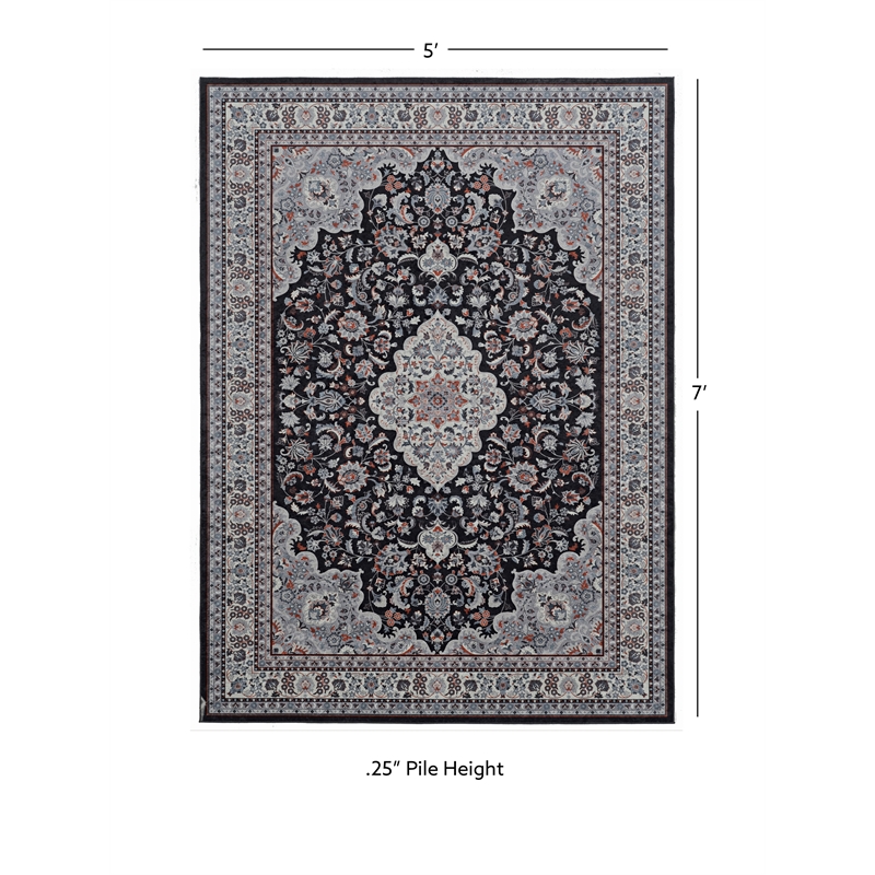 Linon Emerald Barton Woven Microfiber Polyester 5'x 7' Rug in Black
