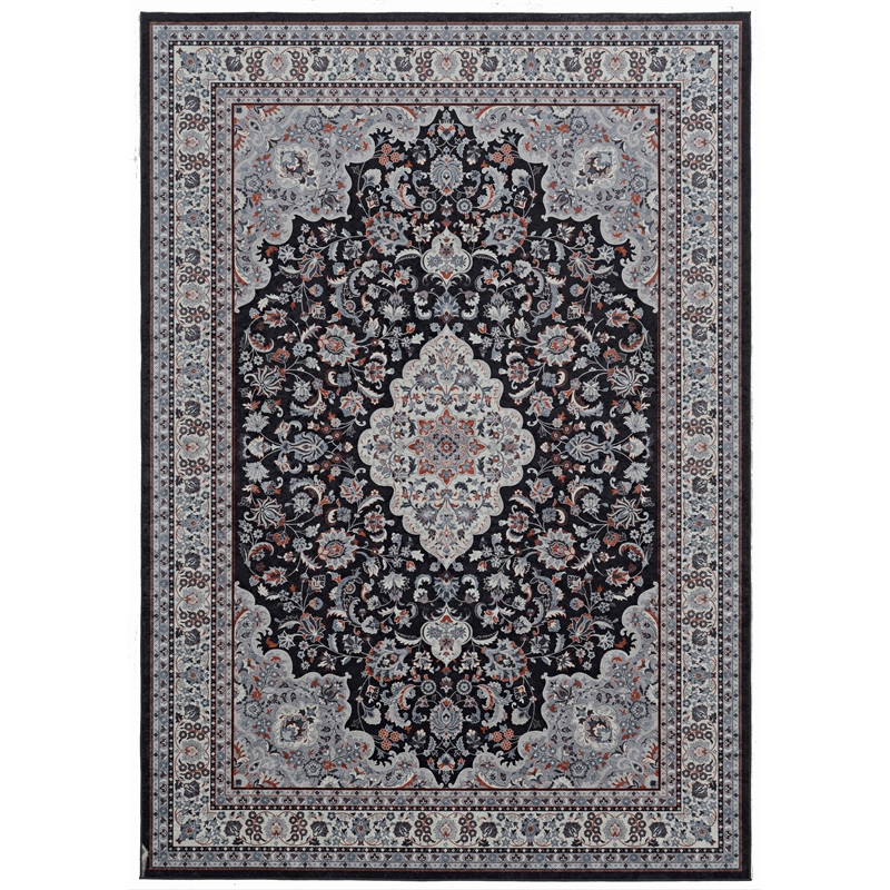 Linon Emerald Barton Woven Microfiber Polyester 5'x 7' Rug in Black
