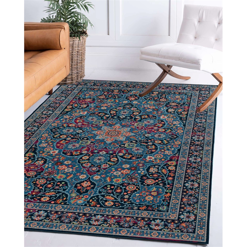 Linon Emerald Grenier Woven Microfiber Polyester 5'x7' Rug in Navy