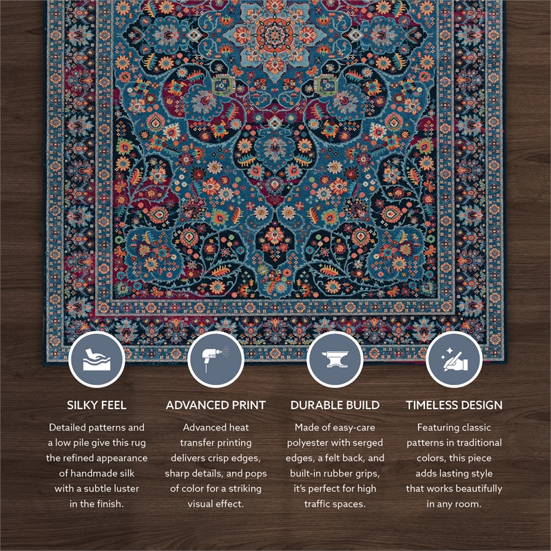 Linon Emerald Grenier Woven Microfiber Polyester 5'x7' Rug in Navy