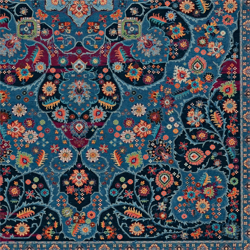 Linon Emerald Grenier Woven Microfiber Polyester 5'x7' Rug in Navy