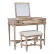 Linon Cyndi Wood Vanity & Padded Stool Set Flip Up Mirror 2 Drawers in Gray Wash