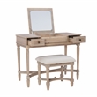 Linon Cyndi Wood Vanity & Padded Stool Set Flip Up Mirror 2 Drawers in Gray Wash