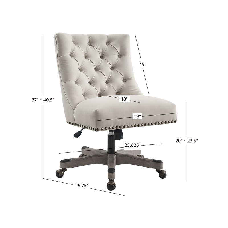 Linon Dixie Wood Upholstered Tufted Rolling Office Chair in Natural Beige