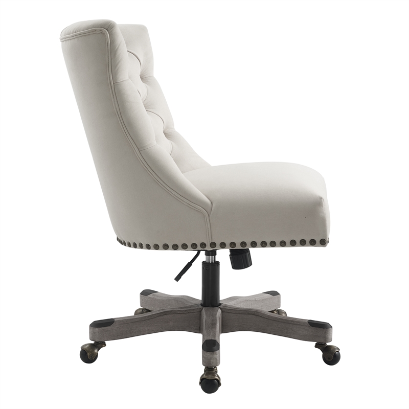 Linon Dixie Wood Upholstered Tufted Rolling Office Chair in Natural Beige
