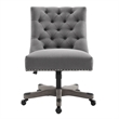 Linon Dixie Graywash Wood Base Upholstered Tufted Swivel Office Chair in Gray