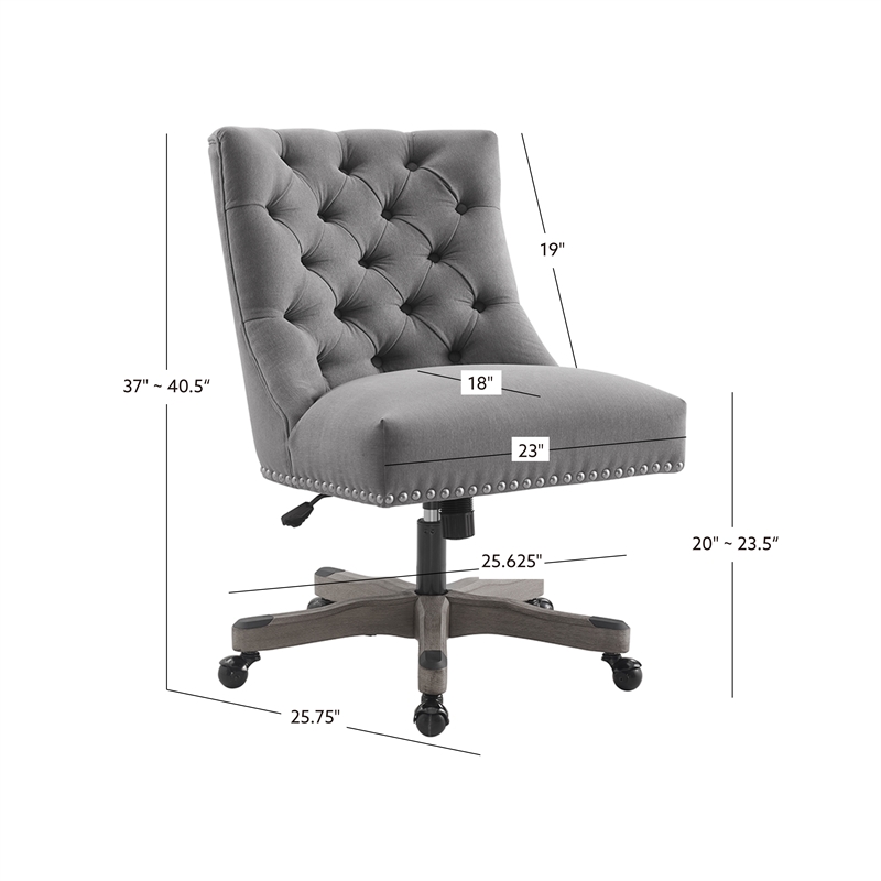 Linon Dixie Graywash Wood Base Upholstered Tufted Swivel Office Chair in Gray