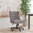 Linon Dixie Graywash Wood Base Upholstered Tufted Swivel Office Chair in Gray