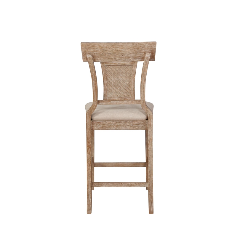 Linon Pacey Wood Upholstered Counter Stool Woven Rattan Seat Back in Greywash