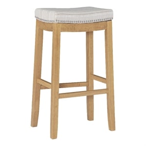 Linon Claridge Bar Stool Natural Stripe Padded Seat Wood Frame in Rustic Brown