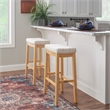 Linon Claridge Bar Stool Natural Stripe Padded Seat Wood Frame in Rustic Brown