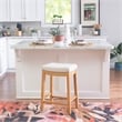 Linon Claridge Backless Counter Stool Striped Padded Seat Wood Frame in Brown