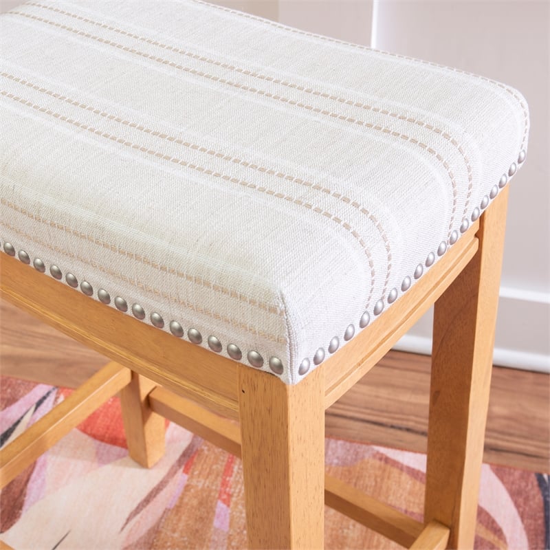 Linon Claridge Backless Counter Stool Striped Padded Seat Wood Frame in Brown