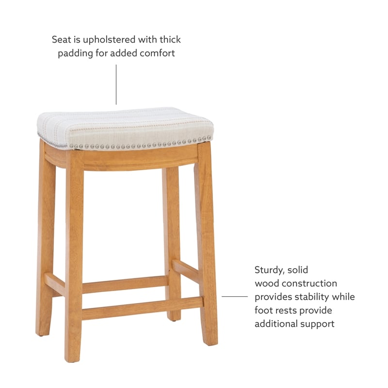 Linon Claridge Backless Counter Stool Striped Padded Seat Wood Frame in Brown