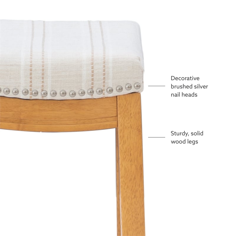 Linon Claridge Backless Counter Stool Striped Padded Seat Wood Frame in Brown