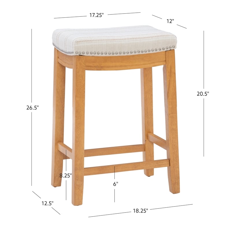 Linon Claridge Backless Counter Stool Striped Padded Seat Wood Frame in Brown