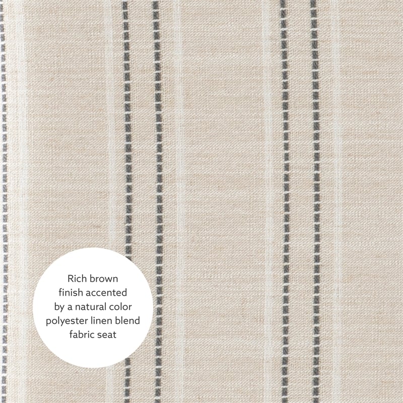 Linon Claridge Bar Stool Natural Striped Padded Seat Wood Frame in Brown Finish