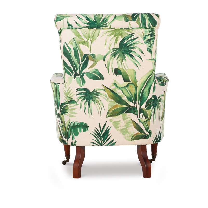 Linon Junnell Wood Upholstered Leaf Print Accent Chair in Green - CYMX1038