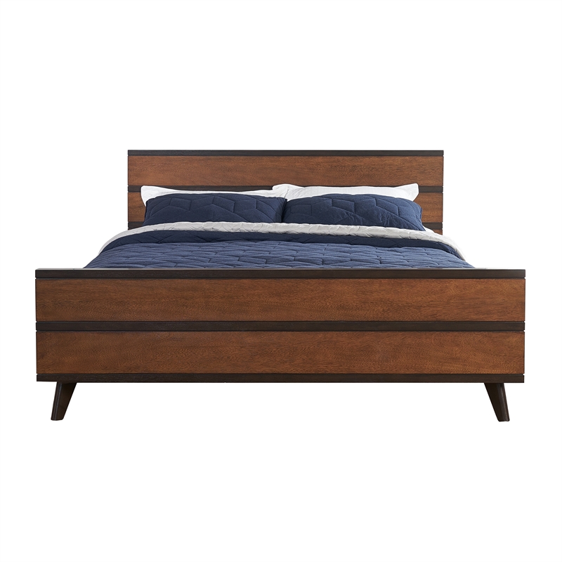 Linon Mid Century Wood Platform Queen Bed in Brown | Cymax Business