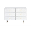 Linon Alick Wood Geo Texture 6 Drawer Dresser with Gold Hardware in Glossy White