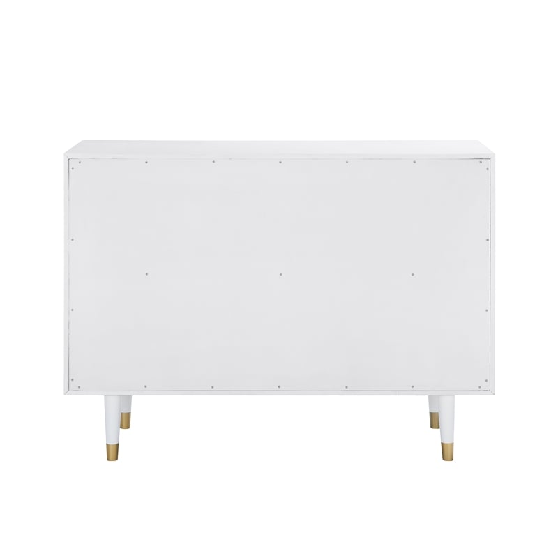 Linon Alick Wood Geo Texture 6 Drawer Dresser with Gold Hardware in Glossy White