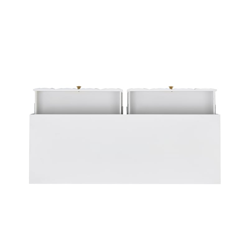 Linon Alick Wood Geo Texture 6 Drawer Dresser with Gold Hardware in Glossy White