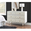 Linon Alick Wood Geo Texture 6 Drawer Dresser with Gold Hardware in Glossy White