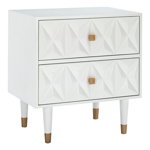 linon alick two drawer wood geo texture nightstand in white