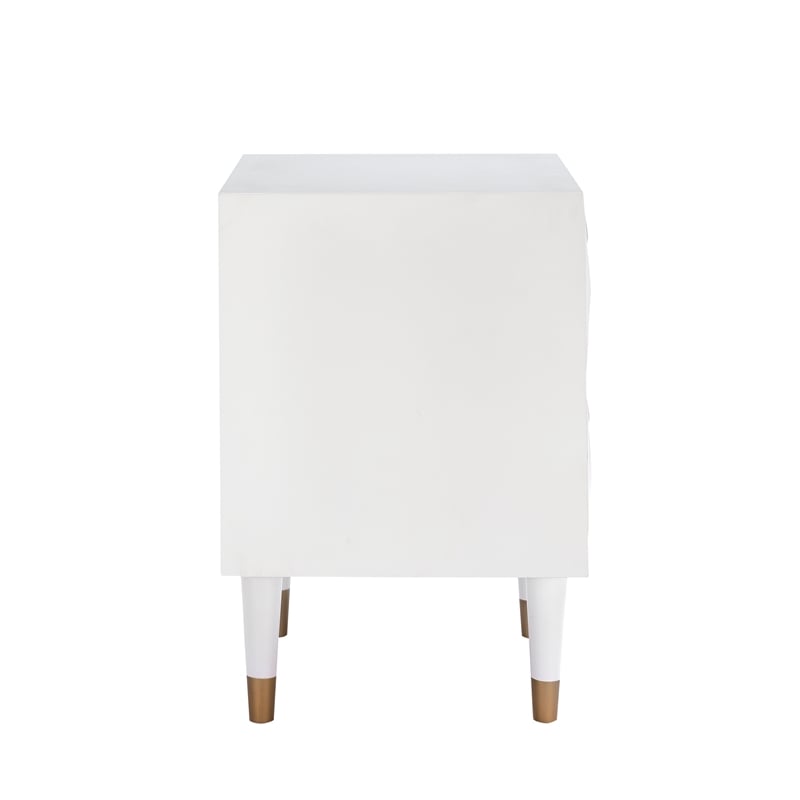 Linon Alick Wood Geo Texture 2 Drawer Nightstand Gold Hardware in Glossy White