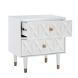 Linon Alick Wood Geo Texture 2 Drawer Nightstand Gold Hardware in Glossy White