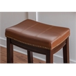 Linon Claridge Backless Counter Stool Cognac Faux Leather Wood Frame in Dk Brown