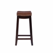 Linon Claridge Backless Counter Stool Cognac Faux Leather Wood Frame in Dk Brown