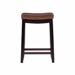 Linon Claridge Backless Counter Stool Cognac Faux Leather Wood Frame in Dk Brown