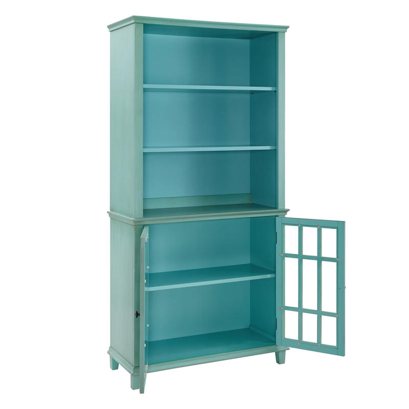 Linon Largo Wood Display Cabinet In Antique Turquoise Cymx1070