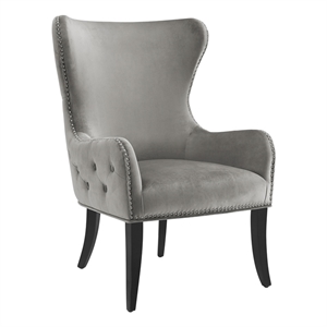 Linon Winston Round Back Upholstered Chair Silver Nailheads in Gray Velvet