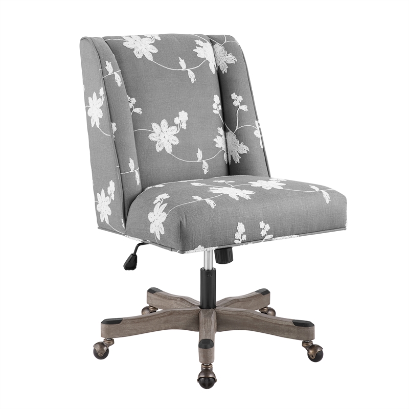 Linon Draper Wood Upholstered Embroidered Office Chair in Gray CYMX1080