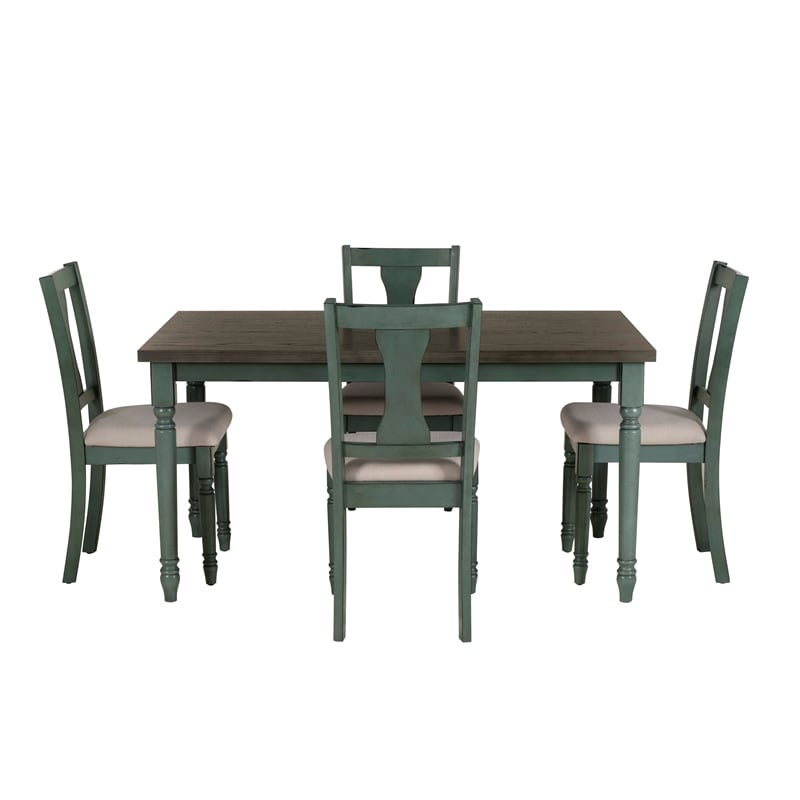 Linon Willow 2 Tone Five Piece Upholstered Dining Set in Teal Blue Wood