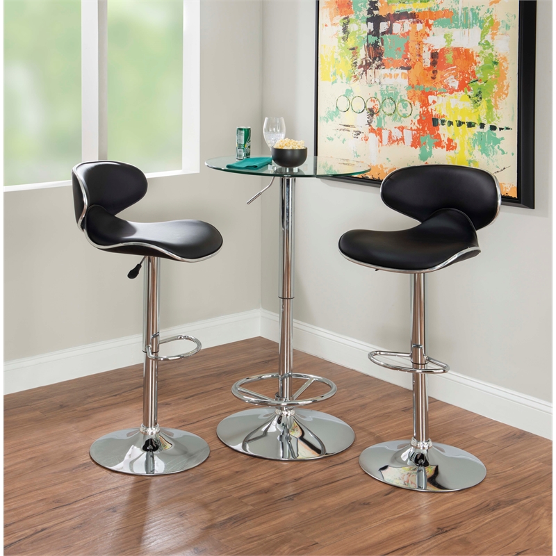 Linon Jolie Steel Base Pub Table Round Glass Top Adjustable Height in Chrome