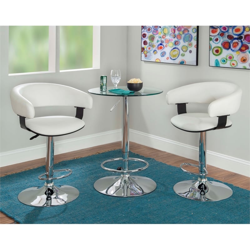 Linon Jolie Steel Base Pub Table Round Glass Top Adjustable Height in Chrome