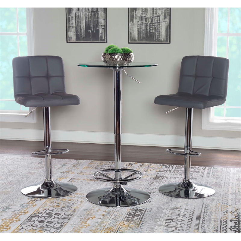 Linon Jolie Steel Base Pub Table Round Glass Top Adjustable Height in Chrome