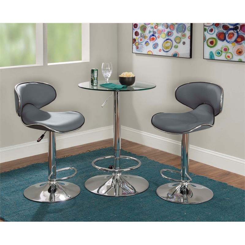 Linon Jolie Steel Base Pub Table Round Glass Top Adjustable Height in Chrome