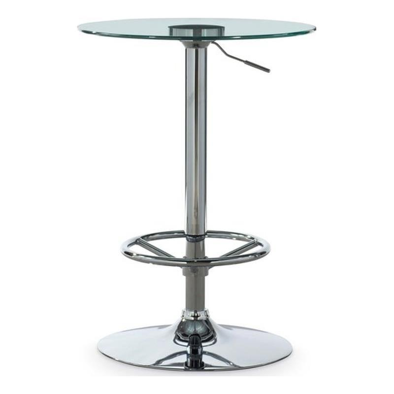 Linon Jolie Steel Base Pub Table Round Glass Top Adjustable Height in Chrome