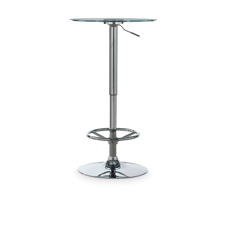 Linon Jolie Steel Base Pub Table Round Glass Top Adjustable Height in Chrome