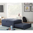 Linon Boone Upholstered Tufted Convertible Chair to Sofa Bed with Pillow in Blue