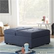 Linon Boone Upholstered Tufted Convertible Chair to Sofa Bed with Pillow in Blue