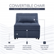 Linon Boone Upholstered Tufted Convertible Chair to Sofa Bed with Pillow in Blue